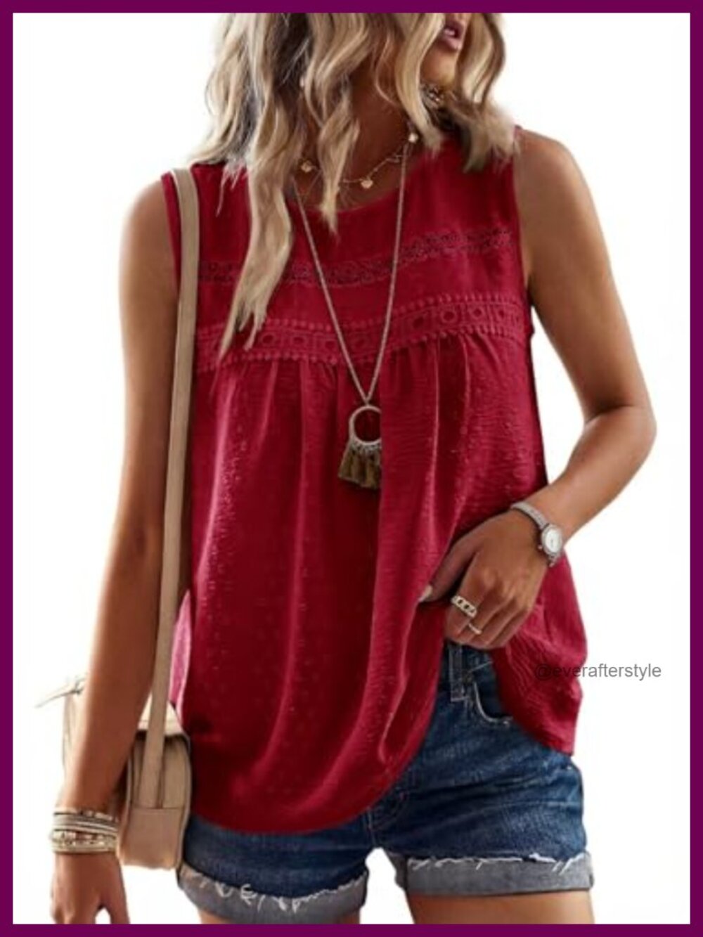 Flow Sleeveless Blouse with Crochet Lace Swiss Dots Detail